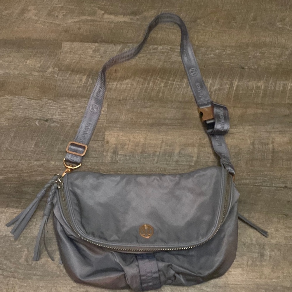lululemon athletica Gray Crossbody Bag with Gold Accents